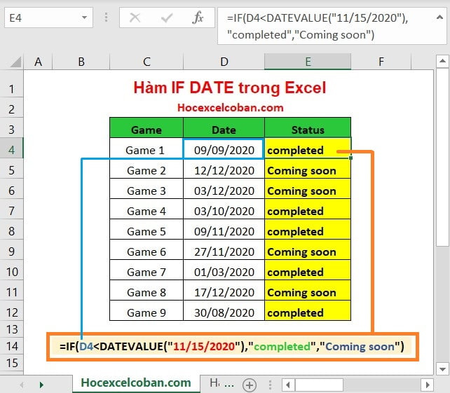 Sử dụng IF & Datevalue trong Excel
