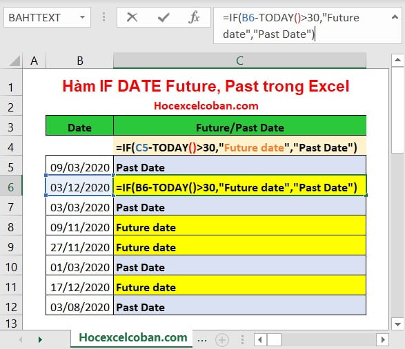  sử dụng Today() và IF trong Excel 
