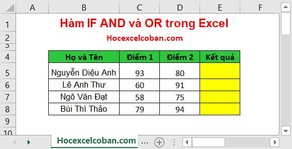 Ví dụ IF kết hợp AND và OR trong Excel